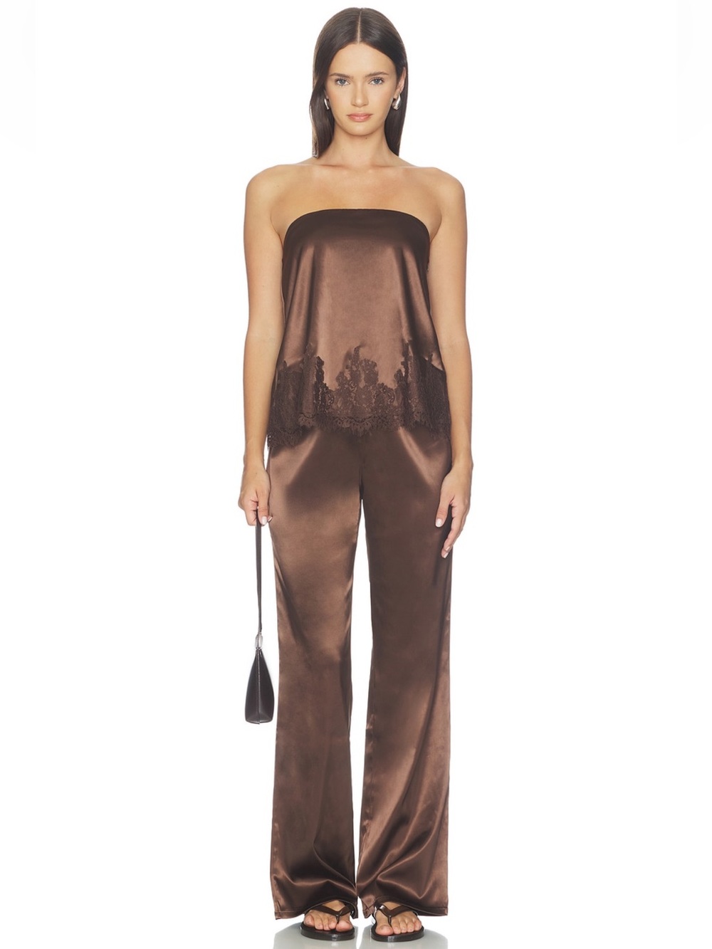 MORE TO COME Zoella Matching Set Top & Pants Dark Brown | Revolve